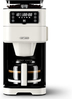 Drip Coffee Maker with Built-in Grinder, 10-Cup Coffee Machine with 24-Hour Delay Timer, Touch Screen, Self-Cleaning, Reusable Filter, 1.5L Removable Water Tank, Warming Plate, White
