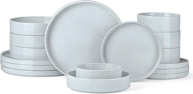 Plates and Bowls Sets, Onader 16 Pieces Stoneware Dinnerware for 4, Kitchen Dinner Dish Set with Pasta Bowl, Ceramic Dishware Dining Ware, Microwave & Dishwasher Safe - Slate Gray