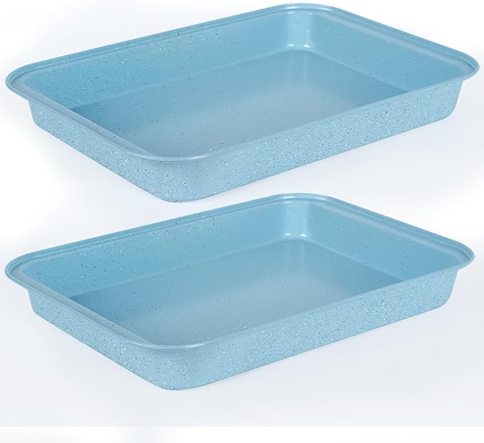 9x13 Baking Pan Set of 2, Nonstick 13 x 9 Cake Pan for Oven, Deep Rectangle Pan for Brownies, Lasagna, Roasting, Blue Carbon Steel Bakeware Gift