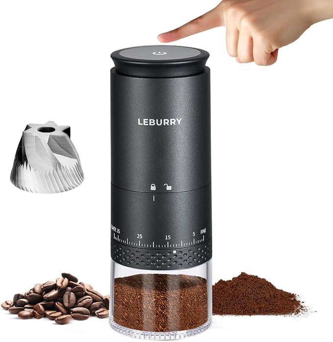 Portable Coffee Grinder – Rechargeable Espresso Coffee Grinder with Stainless Steel Burr Mill for Travel, Camping – Black Cordless Electric Small Grinders with 38 Adjustable Grind Settings
