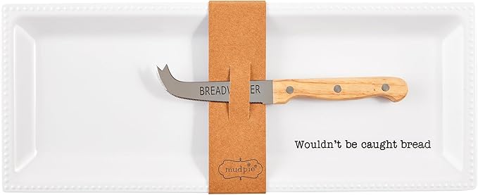 Mud Pie Circa Melamine Bread Tray Set; Tray 6" x 15" | Knife 9"