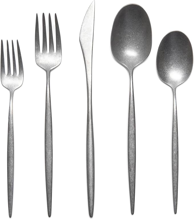 Luxury Vintage Flatware 20-Piece Set – Service for 4, Premium Stainless Steel with Weighted Handles, Aged Heirloom Finish, Dishwasher Safe, Elegant and Modern Cutlery (Vintage Silver)