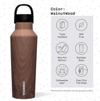 Corkcicle Sport Canteen - Keeps Drinks Cold 25 Hours - Stainless Steel Water Bottle - Triple-Insulated - Spill-Proof - Summer Drinkware Gift - Keeps Drinks Ice Cold - 20 oz - Walnut Wood