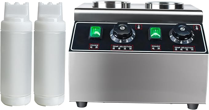 YOOKTEN Electric Sauce Bottle Warmer, 0.68x2 Qt Commercial Hot Fudge Warmer Hot Chocolate Warmer and Dispenser Nacho Cheese Warmer,86-185℉Sauce Warmer Dispenser,Double Bottles Nacho Cheese Warmer