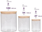 Glass Storage Containers with Lids, Glass Jars with Bamboo Lids, Large Food Storage Jar, Sugar, Pantry Storage Container for Pasta Rice Flour Oats Nuts Tea Spice (Round 27oz*2+54oz*2+100oz*2)