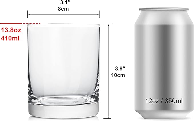 Heat-Resistant Drinking Glasses Set of 6 Double Fashioned Glass Lowball Tumblers 13.8oz Made From Premium Borosilicate All Crystal-Clear Water Cups (High borosilicate, Lowball)