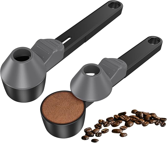 Coffee Scoop & Funnel for Reusable K Cup Refillable Coffee Pods, Coffee Measuring Spoon 2 Tablespoon Capacity, Scoop with Funnel for Ground Coffee, Protein Powder, Tea (Black&gray, 2 Pack)