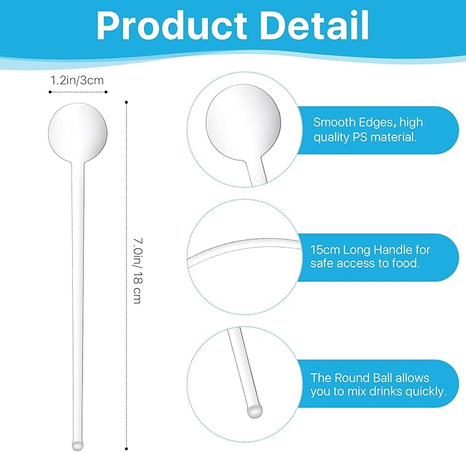 200 Pcs Cocktail Swizzle Sticks, 7.3inch Clear Coffee Stirrers Disposible Plastic Swizzle Sticks for Drink Black Disc Top Drinks Mixing Rod for Coffee Whiskey Beverage