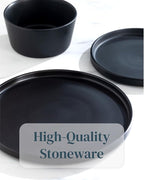Stoneware dinnerware set 4 persons 12 pcs – Matte black plates and bowls set – Dishwasher, microwave and scratch resistant – Bowl and plate set – Dinner service Pure Living