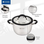 Daniks Orlando Frying Pan With Lid Included, 11-Piece Stainless Steel Induction Cookware Set, Dishwasher Safe, Glass Lids, Heatproof Handles, Measuring Scale, Silver