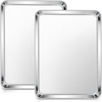 E-far Stainless Steel Baking Sheets, 12.4” x9.7” x 1” Baking Cookie Sheets Pans for Oven, Non-toxic Metal Trays for Cake Cookies, Healthy & Rust Free, Mirror Finish & Dishwasher Safe, 2 Pack