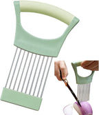 Onion Holder for Slicing Onion Slice Holder Kitchen Chopper Assistant Tool,Vegetable Cutter with Protective Cover for Tomato,Lemon,Potato,Egg,Food Slice Assistant,Home Kitchen Tool (Light Green)