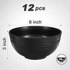 12 Pcs Unbreakable Cereal Bowls Set, 26 Oz Wheat Straw Bowls Set, Microwave & Dishwasher Safe Bowls for Kitchen, Reusable Plastic Bowls for Soup, Salad and Snack, BPA Free, Black