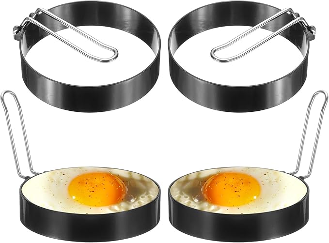 HARFINGTON 4Pcs Egg Rings 3.5" Stainless Steel Nonstick Pancake Cooking Ring for Griddle Frying Eggs Sandwich Omelets Breakfast