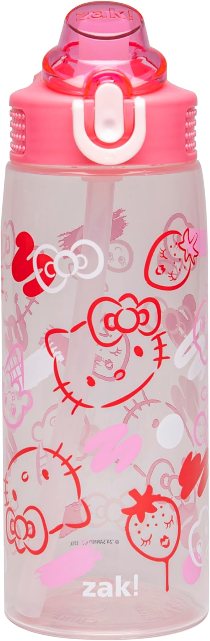 Zak Designs Sanrio Sage Water Bottle For School or Travel, 25oz Durable Plastic Water Bottle With Straw, Handle, and Leak-Proof, Pop-Up Spout Cover (Hello Kitty)