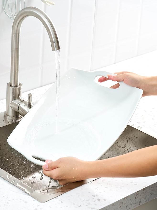 Turkey Serving Platter for Entertainment, Serving Tray with Handles Large, Party, Display, LYEOBOH 16 inch Rectangle Porcelain Platters Set of 2, White