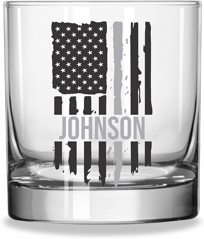 Blue Ridge Mountain Gifts - Thin Grey Line Whiskey Glass - Personalized Corrections Officer Glass, Thin Silver Line Gift, Security Personnel Gift, Prison Guard, Border Patrol Support