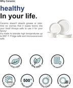 LE TAUCI 16-Piece Ceramic Dinnerware Set with Pasta Bowls (30 oz), Service for 4 – White Farmhouse Plates & Dishes (10" Dinner, 8" Salad, 6" Bowls, 8.5" Pasta) for Housewarming, Wedding Registry Gift