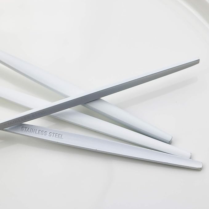 JASHII Silverware Set 36 Piece Food Grade Stainless Steel Flatware Set Fork Spoon Knife Utensils for Daily Use and Party, Service for 6 Anti Rust, Safe in Dishwasher (Matte White handle gold)