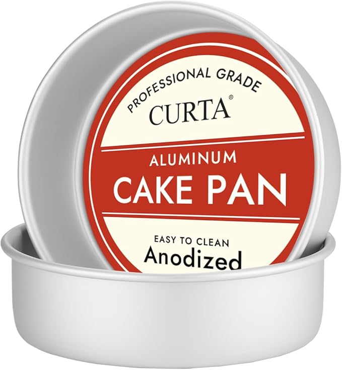 CURTA 8 Inch Round Cake Pan, 8x3 inch 2 Set Anodized Aluminum Round Baking Pan, Small Cake Pan Non-Toxic & Heavy Duty, Deep Side, Easy Clean & Dishwasher Safe