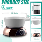Artestia Electric Fondue Pot 2-QT 1500W, Dual-Use Swiss Fondue Set for Cheese & Chocolate Melting, Adjustable Temperature Control, White Ceramic Pot with Rose-Gold Base & 6 Forks