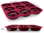 Large Silicone Donut Pan for Baking, 9 Cavity Non-Stick Food Grade Silicone Donut Molds, Doughnut Pan and Bagel Pans for Baking & Kitchen, BPA Free 11.2 x 11.1 Inches, Dishwasher Safe - Red
