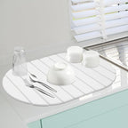 Large Stone Drying Mat, Diatomite Dish Drying Mat, Dish Mat Drying Kitchen Mat - Storable & Anti-Slip for Kitchen, Oval, White, 24"x16"