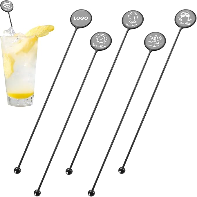 6.89inch Custom Drink Stirrers, Metal Stir Sticks 3 Count Personalized Beverage Stirrers, Stainless Steel Swizzle Sticks for Wedding Cocktail (Black)