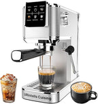 Espresso Machine 20 Bar,Touch Screen Espresso Maker with Steam Milk Frother,Stainless Steel Coffee Machine for Cappuccino Latte Americano Cold Brew,1350W Fast Heat Up System,Silver