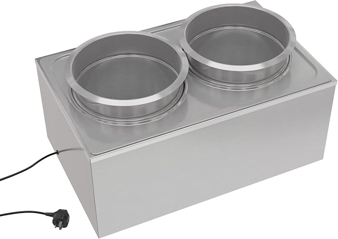 KoolMore Commercial Bain Marie Countertop Food Warmer, Soup Station, and Buffet Table Server with Two Serving Pots and Tap, Stainless-Steel Steamer with Auto Shut Off (CFW-4T), Silver