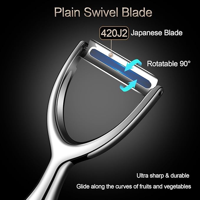 Premium Vegetable Peeler Stainless Steel，Ultra Sharp Peelers for Kitchen, Potato Apple Peeler Rotary Blade, Fruit Veggie Peelers Y Peeler Ergonomic Thickened Handle - 5 Years Warranty (Plain)