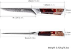 FINDKING Nebula Series Boning Knife, Versatile Deboning Knife, 10Cr15CoMov Damascus Steel Blade, Resin and Figured Sycamore Handle, Full Tang, 5.5 Inch, Red, for Skinning, Removing Fat, Filleting