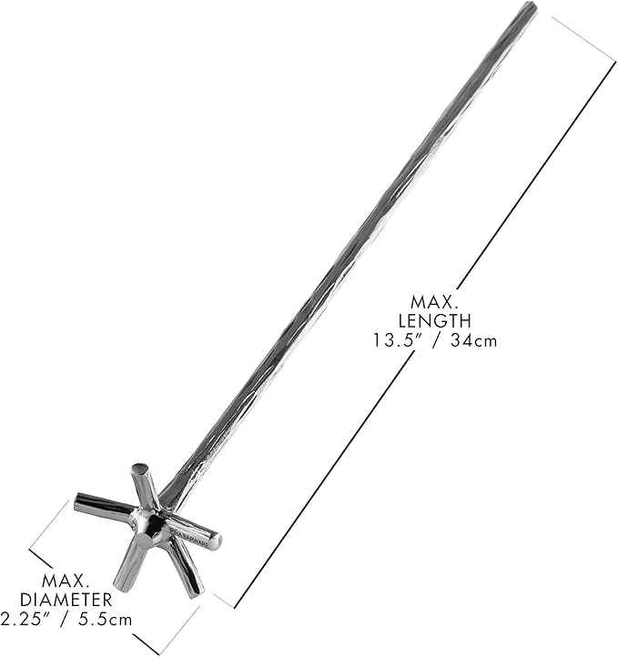 Piña Barware Swizzle Stick Stirrer - Stainless Steel with Handmade Wood-Grain Finish (Regular Width, One Swizzle Stick)