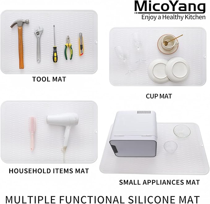 Silicone Dish Drying Mat for Multiple Usage,Easy clean,Eco-friendly,Heat-resistant Silicone Mat for Kitchen Counter or Sink,Refrigerator or Drawer Liner White 3XL 28 inches x 18 inches