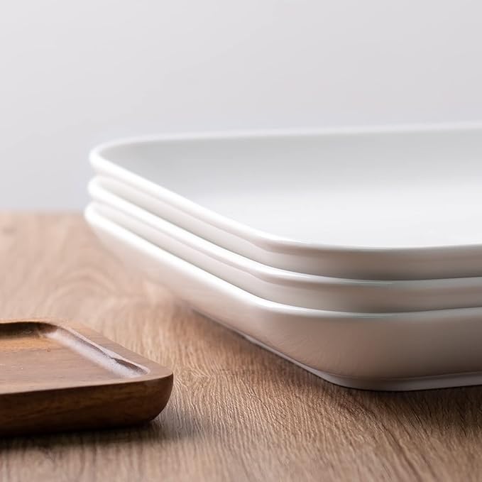 DELLING Large Serving Platter Set 12in White Rectangular Serving Plates/Salad Dish - Big Serving Trays for Parties Meat, Sushi, Dinner Plate Oven Safe Dinnerware Set of 3