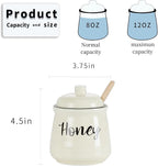 HAOTOP Farmhouse Porcelain Honey Jar with Dipper and Lid Set 12oz,Easy to Clean (Beige)