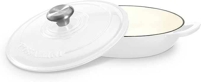Signature Enameled Cast Iron Braiser, Non-Stick Serving Pot with Tight Fitting Lid for Perfect Roasting, Baking, Sauteing, Searing, and Pan Frying | 1.5Q (1.4L) - White