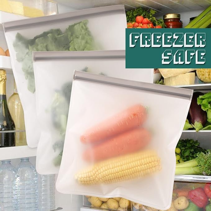 Reusable Ziplock Bags, Food Storage Bags, Leakproof Reusable Gallon Bags for Marinate Meats, Fruit, Snack, Home Organization, Eco-Friendly, Pack of 6