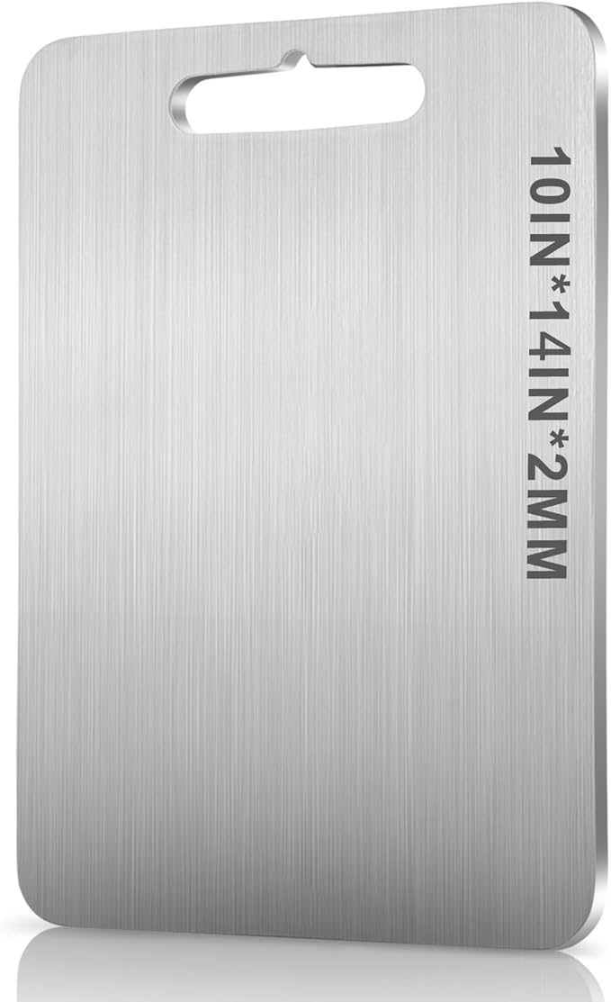 Titanium Cutting Board - 100% Pure Titanium Cutting Boards for Kitchen, Double Sided Medical-grade Cutting Mat for Easy to Clean, Ideal for Home & Outdoor Cooking (10in*14in*0.08in)