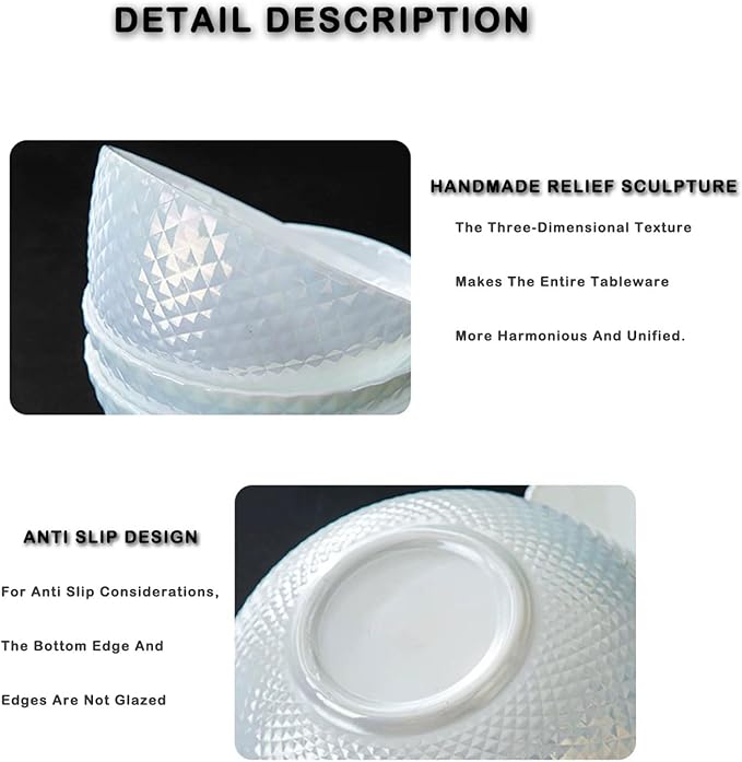 28 OZ Ceramic Soup Bowls for Kitchen White Diamond, Ultra light Set of 4 Perfect for Soup Bowls for Kitchen, Ramen Bowl, for Oatmeal, Fruit,Salad and Rice Bowl, Dishwasher & Microwave Safe (6.8 INCH)