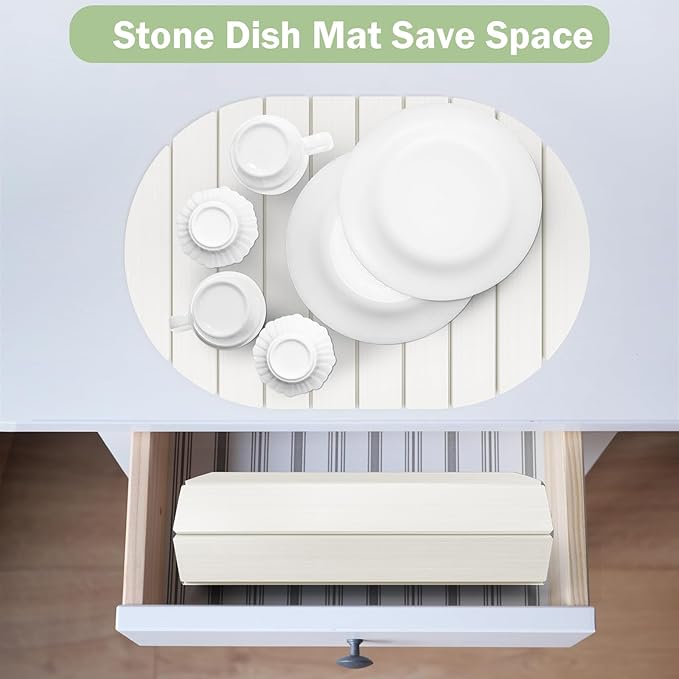 Stone Dish Drying Mat for Kitchen Counter,24"(L)×16"(W) Collapsible Fast-Drying Diatomaceous Earth Mats with Towel Sanding Tool,Versatile Stone Drying Mats for Cups Dishes Bottles