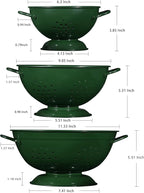 Metal Colander Set of 3, Strainer Basket with Handles perfect for Spaghetti, Pasta, Berry, Vegetable, Fruit, Solid Base Powder Coated Kitchen Essential Strainer Set, 1 & 3.5 & 5 Qt (Dark Green)