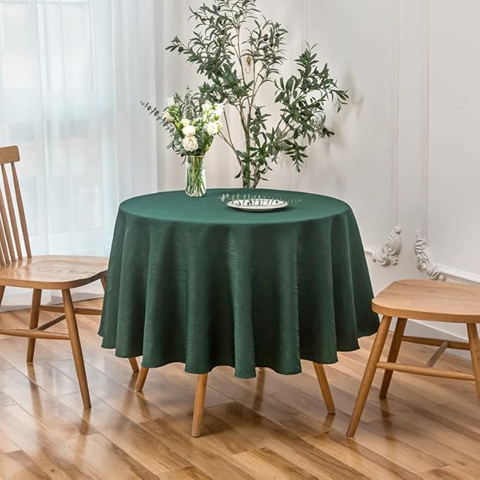 maxmill Round Swirl Design Tablecloth Waterproof Spillproof Wrinkle Free Table Cloth, Kitchen Dinning Circular Tabletop Decoration, Fabric Table Cover for Christmas Parties, 70 Inch, Hunter Green