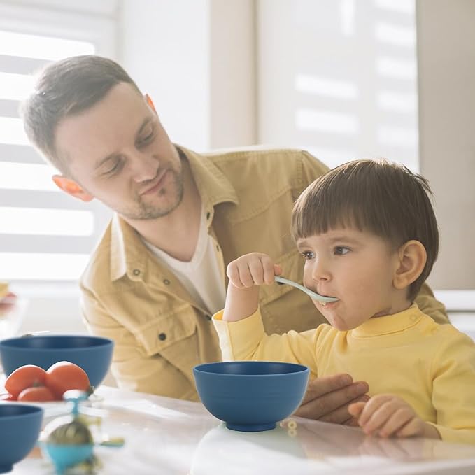 Wheat Straw Bowl 10 OZ - 5 Inch, Unbreakable Small Bowls Set of 8, Dessert Bowl for Kitchen, Camping, Party, Microwave and Dishwasher Safe Mini Bowls for Appetizer, Yogurt (Blue)