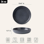 famiware Starlight Large pasta bowls set of 4, Serving Bowls for Pasta, Salad, Dinner, Oatmeal. Microwave Safe-36 oz, 8.46 inch, Gray