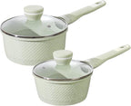 1.5QT+2.0QT Non Stick Sauce Pan Set with Glass Lids, Granite Coating PFOA/PFAS Free & Dishwasher Safe, Induction Compatible for All Cooktops, Multipurpose Cooking Pot for Soup, Pasta, Vegetables