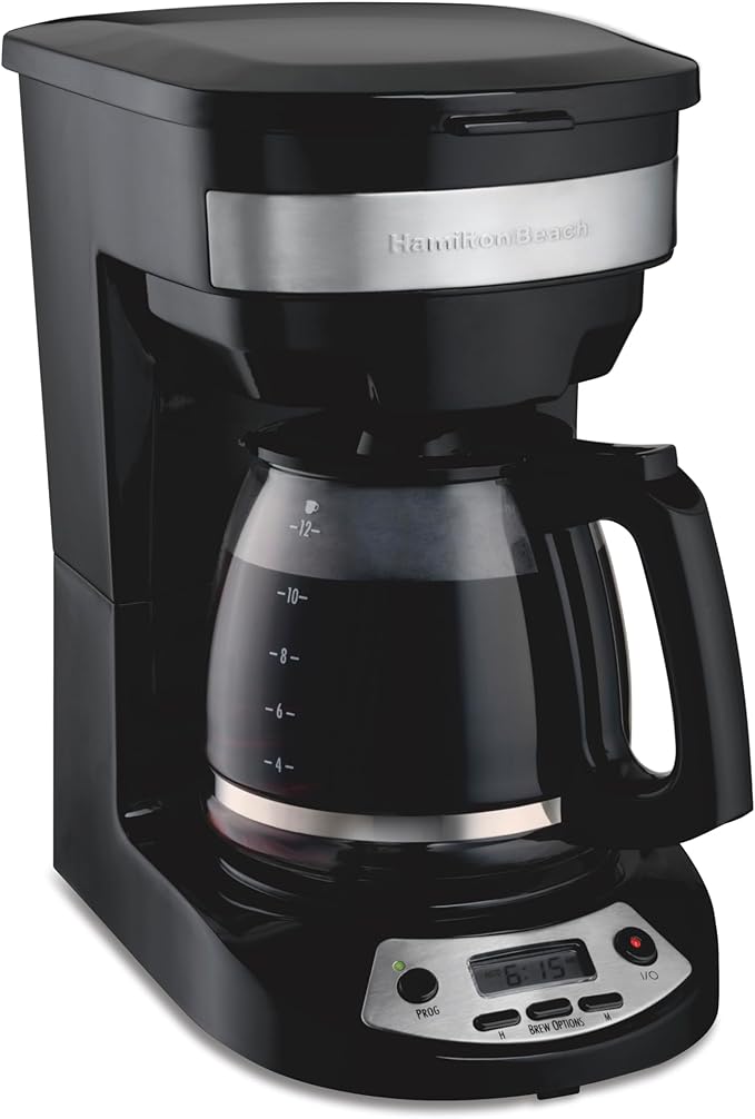 Hamilton Beach 12 Cup Programmable Drip Coffee Maker, Brew Options, Glass Carafe (46299), Black with Stainless Accents