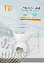 Nucookery Large Classic 17 Oz Gravy Boat with Warmer, White Fine Porcelain Saucier with Big Dripless Lip Spout, Bowl For Thanksgiving, Warming Sauces, Salad Dressings, Milk, Microwave & Freezer Safe