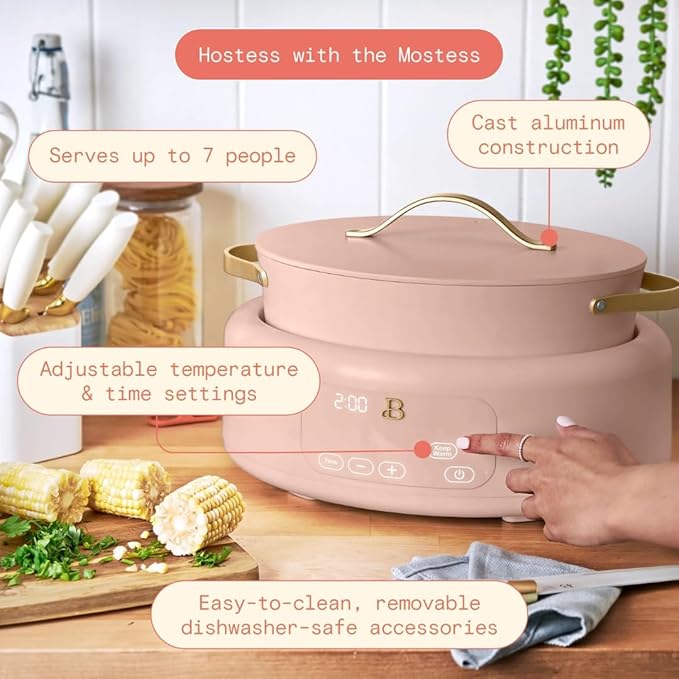 Beautiful 10-in-1 6-Quart Electric Multi-Cooker with Ceramic Coated Pot, Oven Safe to 400°F, Easy Cleanup & Multi-Function Cooking, by Drew Barrymore (Rose)