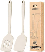 Pack of 2 Silicone Spatula Turners, Non Stick Slotted Kitchen Spatula Set, Heat Resistant BPA Free Kitchen Utensils, One-Piece Design, Suitable for Flipping Fish, Eggs, Steak, Pancakes(KHAKI)